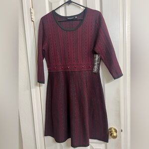NWT Nina Leonard Burgundy 3/4 Sleeve knit sweater Dress size L